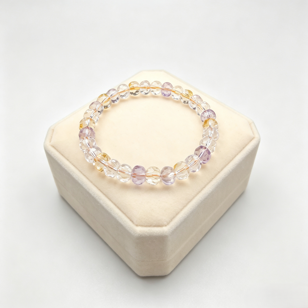 Hi‑BLING Natural Amethyst & Citrine & Clear Quartz Crystal Bracelet | Faceted Diamond‑Cut Beads