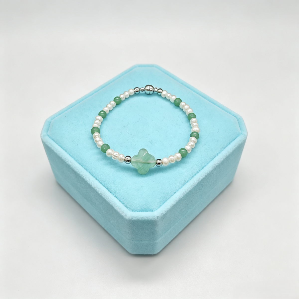 Simple Freshwater Pearl & Aventurine Crystal Magnet Bracelet