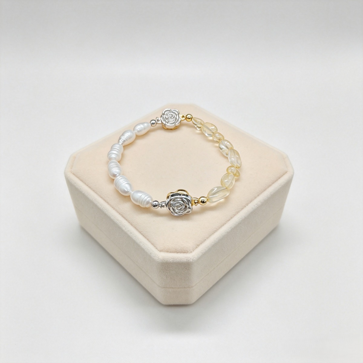 Jiowel Mix & Mag Freshwater Pearl Natural Raw Stone + Citrine Natural Raw Stone Bracelet