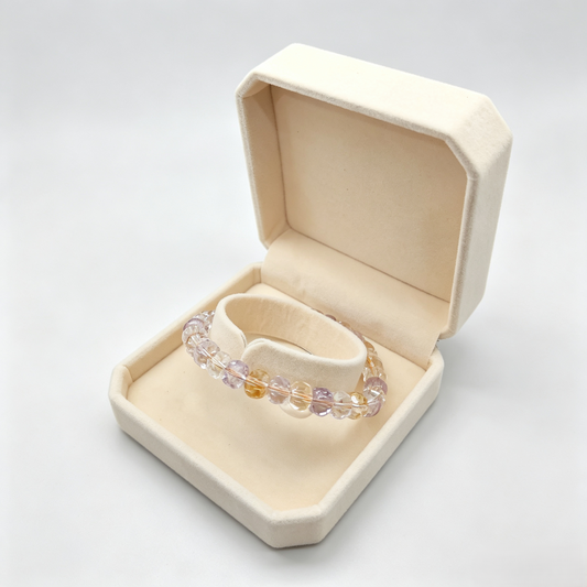 Hi‑BLING Natural Amethyst & Citrine & Clear Quartz Crystal Bracelet | Faceted Diamond‑Cut Beads