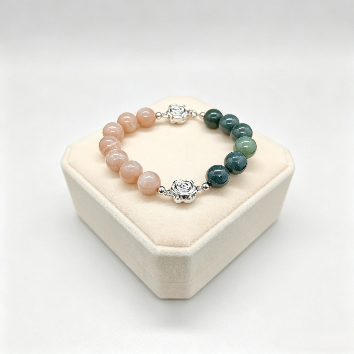 Jiowel Mix & Mag Peach Moonstone & Moss Agate Bracelet