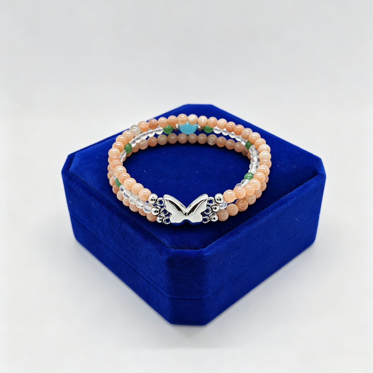 Elegance Peach Moonstone & Clear Quartz Magnet Bracelet