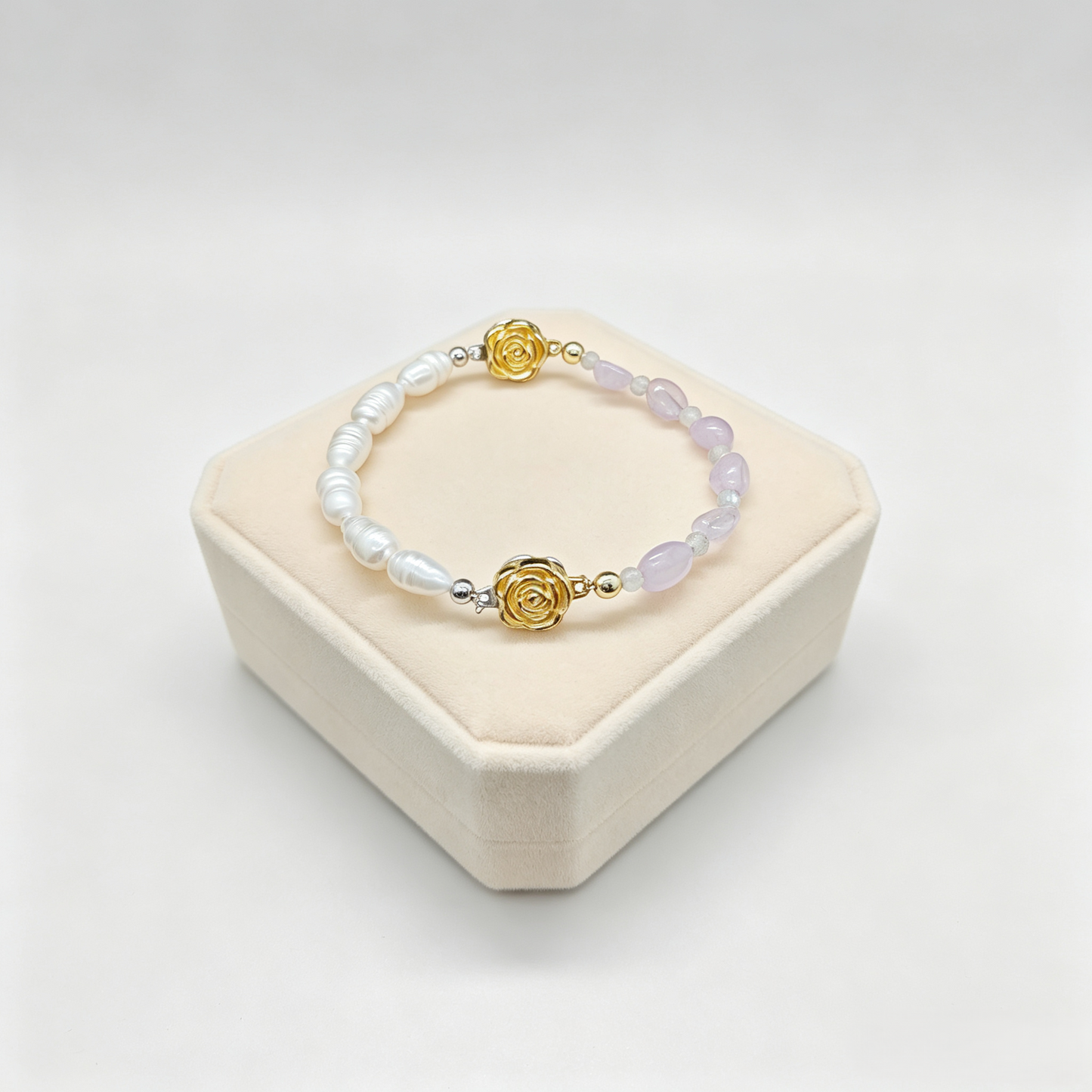 Jiowel Mix & Mag Amethyst + Freshwater Pearl Natural Raw Stone Bracelet